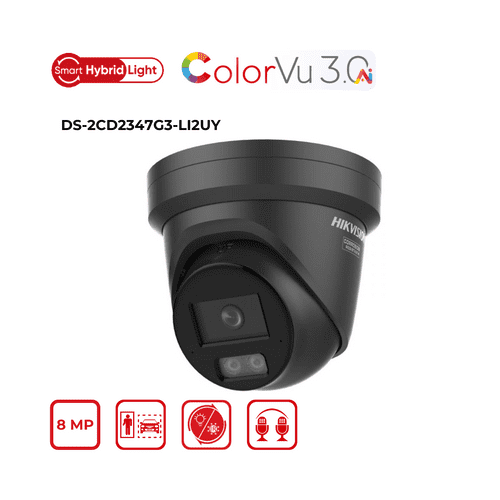 Hikvision DS-2CD2347G3-LI2UY 4MP ColorVu Turret IP Camera 2.8mm Smart Hybrid Light PoE – Black