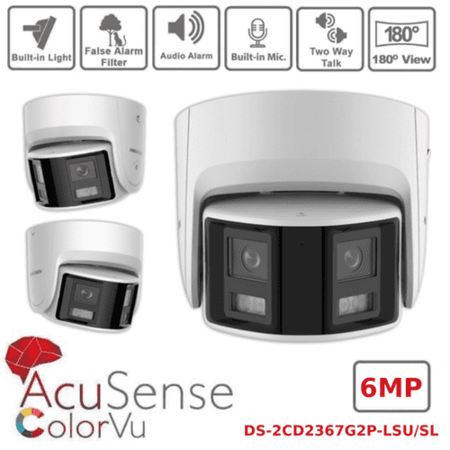 Hikvision DS-2CD2367G2P-LSU/SL(4mm) Pro Series ColorVu 6MP Panoramic Turret IP Camera, Fixed Focal