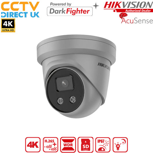 Hikvision DS-2CD2386G2-IU 8MP AcuSense Turret IP Cam  Darkfighter, Built-in Mic, IP67(Grey)