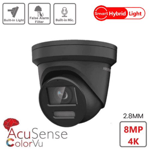 Hikvision DS-2CD2387G2H-LIU 8MP 4K Smart Hybrid ColorVu & IR Acusense Turret 2.8MM -BLACK