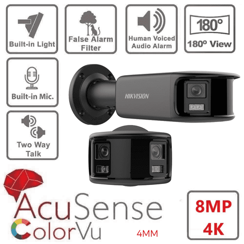 Hikvision DS-2CD2T87G2P-LSU/SL BLACK 8 MP Panoramic ColorVu Bullet IP Camera With Two Way Talk 4MM
