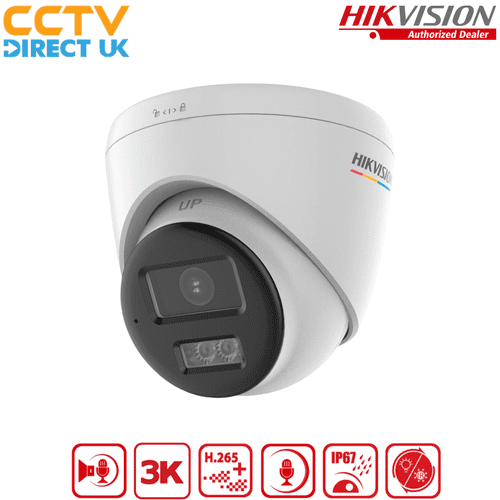 Hikvision DS-2CE72KF0T-LTS 3K ColorVu Turbo HD CCTV Camera Night Vision, Two-Way Audio