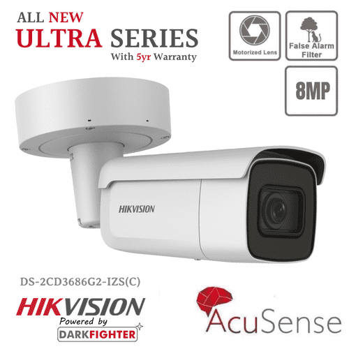 Hikvision Ultra Series - DS-2CD3686G2-IZS(C) 8 MP AcuSense Varifocal Bullet Network (IP) Camera