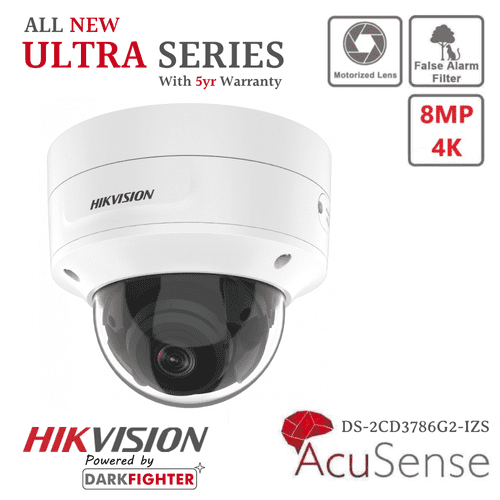 Hikvision Ultra Series - DS-2CD3786G2-IZ 8 MP 4K AcuSense Varifocal Turret Network (IP) Camera