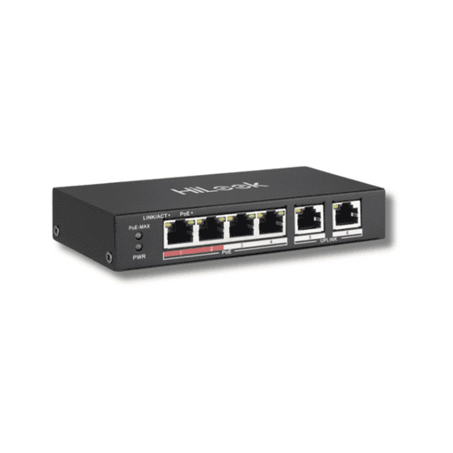 Hilook 4 Port Fast Ethernet Unmanaged POE Switch NS-0106P-35 (O-STD) With 2 Uplink Ports