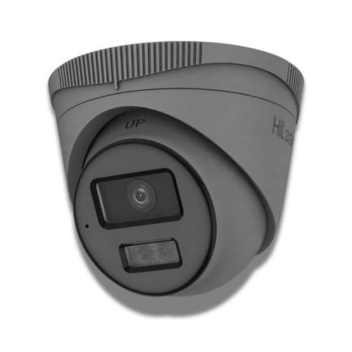HiLook IPC-T249HA-LU Grey 4MP ColorVu Smart Hybrid Light IP Turret Camera with Built-In Microphone