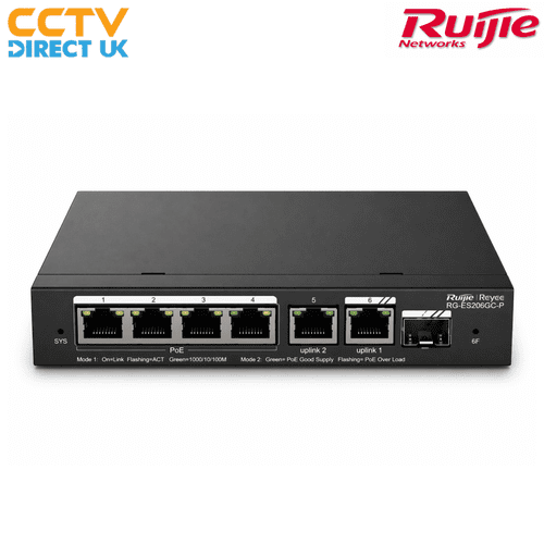 Reyee RG-ES206GS-P Smart CCTV Switch 6-Port Gigabit Cloud Managed PoE Switch with SFP