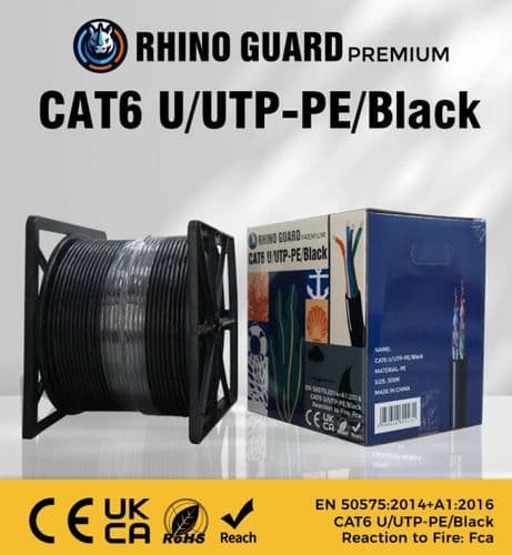 Rhino Guard CAT6 U/UTP-PE/BLACK 305M Black CAT6 UTP External Cable