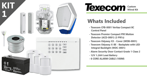 Texecom Kit 1 - All in 1 - CFB-0001 Veritas 8C Control Panel + Complete Sounder + Sensors & More