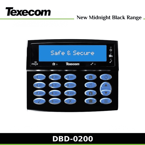 Texecom LCDLP Premier Elite, 2-Zone LCD Keypad with LED Backlight, 4-Wire, Midnight Black (DBD-0200)
