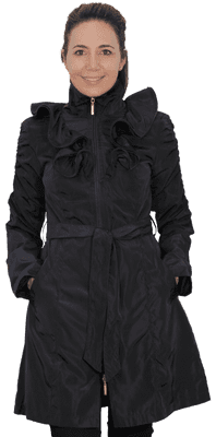 DB693 Ruched Styling Navy Belted Raincoat