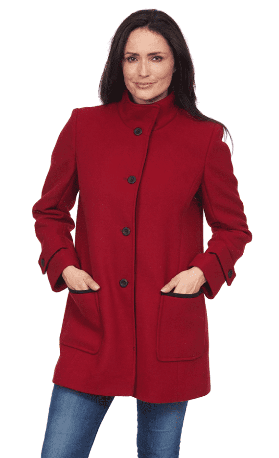 K137 Women's Elegant Wool Mix Single-Breasted Coat with Contrast Trim