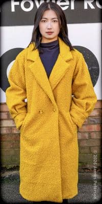 K1576 Women's Longline Mock Bouclé Teddy Bear Winter Coat