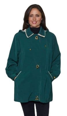 Ladies Long Hooded Bottle Green Rain Jacket db897