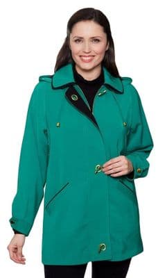 Ladies Long Hooded Jade Green Rain Jacket db897