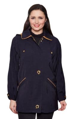 Ladies Long Hooded Navy Rain Jacket db897