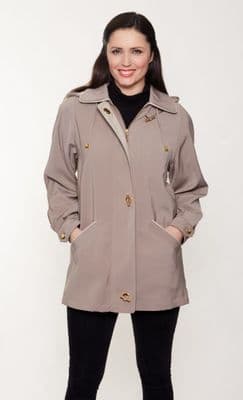 Ladies Long Hooded Taupe Rain Jacket db897