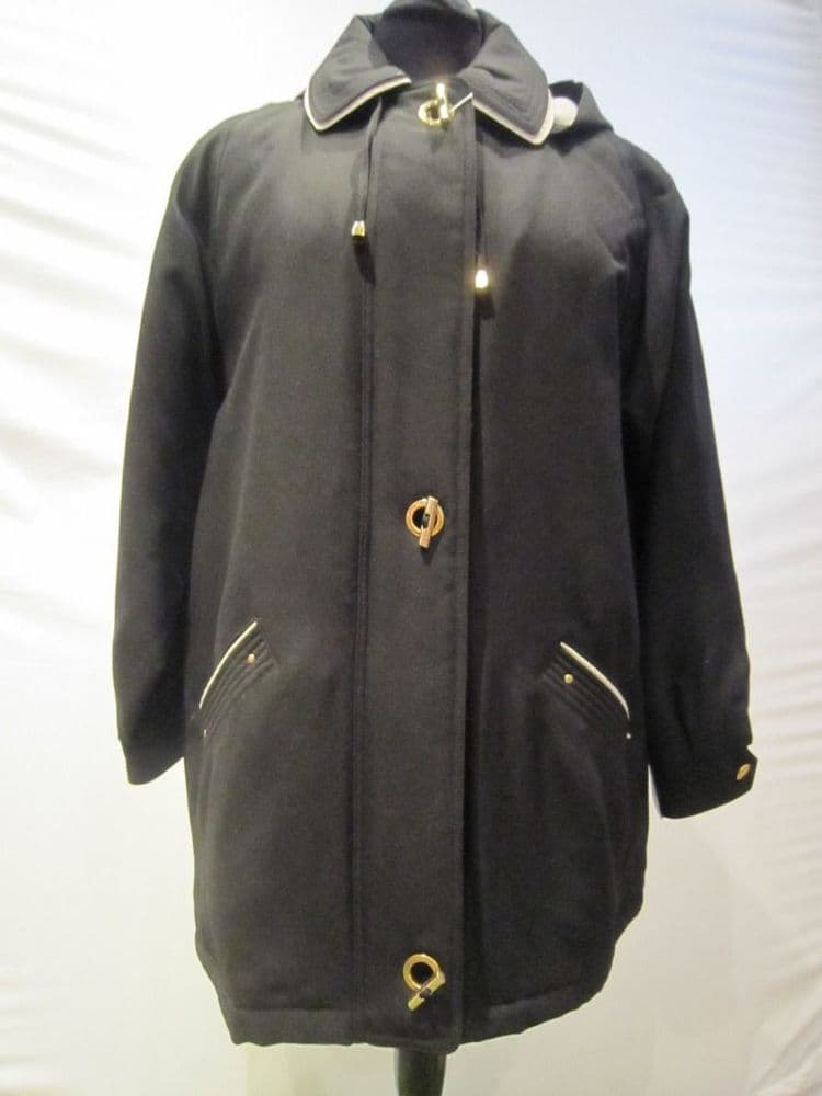 Plain Zip Back Hooded Long Sleeve Black Plus Size Coats & Jackets