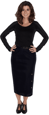 Women's 100% Wool Button Detail Slimming Skirt with Belt