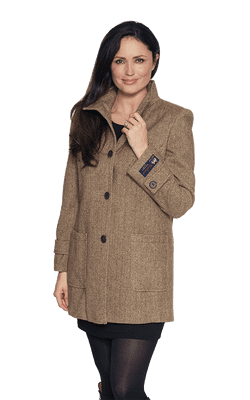 Womens 100% Abraham Herringbone Wool Funnel Neck Coat K127M