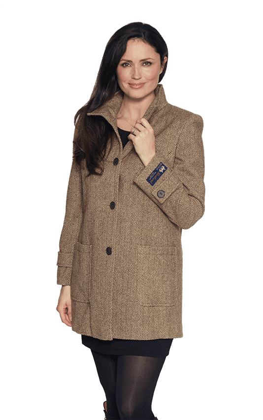 Womens 100% Abraham Herringbone Wool Funnel Neck Coat K127M