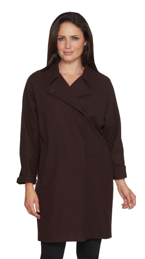 Womens 100% Chocolate Brown  Merino Wool Cocoon Coat K1441