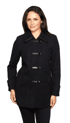 Womens Black Leatherette Trim Wool Mix  Jacket K927