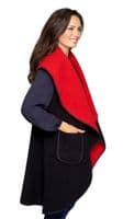 Womens Black/Red Wool Mix Reversible Sleeveless Wrap Coat K1660R