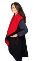 Womens Black/Red Wool Mix Reversible Sleeveless Wrap Coat K1660R