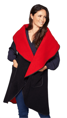 Womens Black/Red Wool Mix Reversible Sleeveless Wrap Coat K1660R
