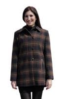 Womens Brown Check Wool Mix Leatherette Trim Jacket K927