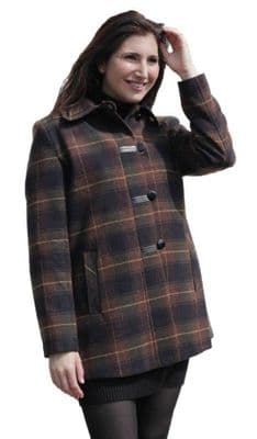 Womens Brown Check Wool Mix Leatherette Trim Jacket K927