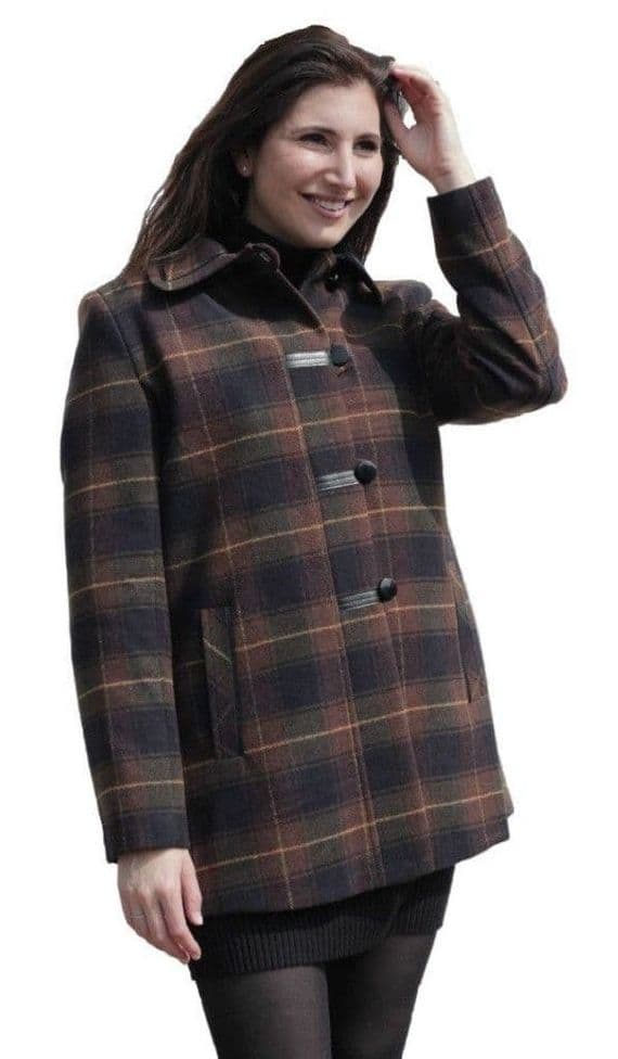 Womens Brown Check Wool Mix Leatherette Trim Jacket K927