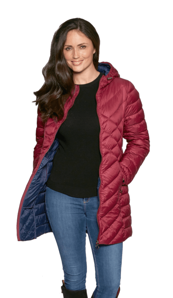 Womens Burgundy Feather Down Ultra Light Quilted Coat db724