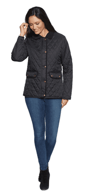 Womens Diamond Quilted Cord Trim Black Jacket db654