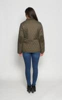 Womens Diamond Quilted Cord Trim Olive Jacket db654