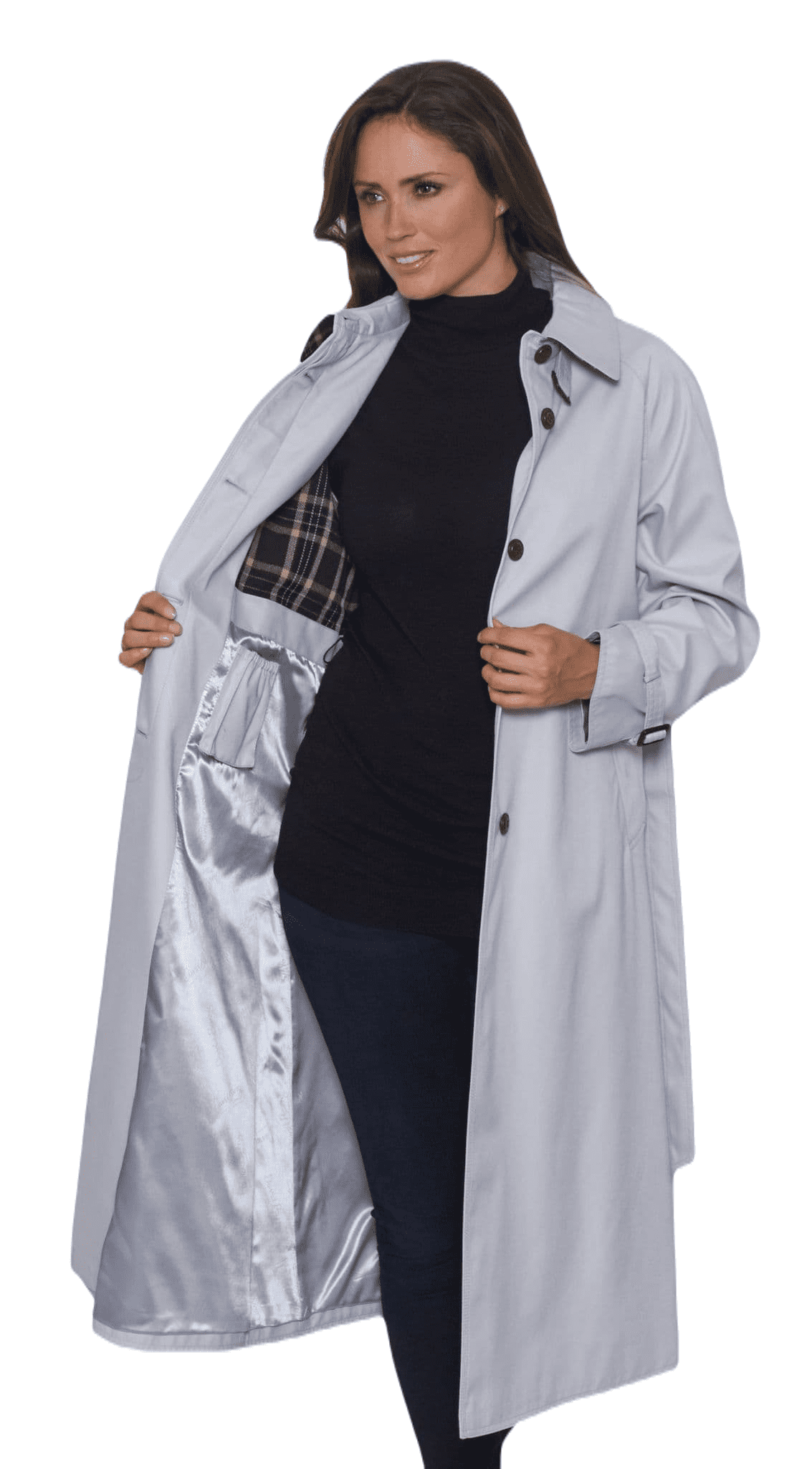 Womens Generous Fit Classic Luxury Silver Grey Trench Coat