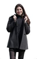 Womens Leatherette Trimmed Charcoal Wool Jacket K927