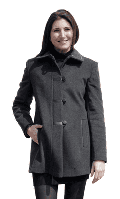 Womens Leatherette Trimmed Charcoal Wool Jacket K927