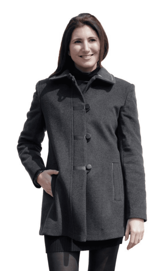 Womens Leatherette Trimmed Charcoal Wool Jacket K927