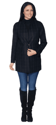 Womens Lightweight Poly/Wool/Cotton Black-Charcoal Pinstripe Coat K4086