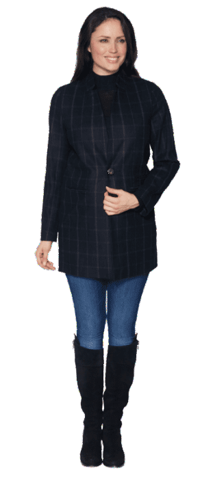 Womens Lightweight Poly/Wool/Cotton Black-Charcoal Pinstripe Coat K4086