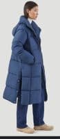 Womens Long Line Blue Hooded Puffa Coat db7012