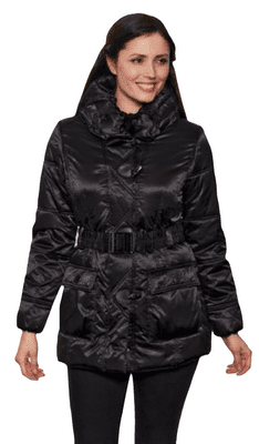 Womens Long Padded Hooded Black Jacket db507