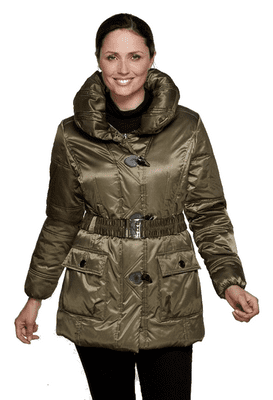 Womens Long Padded Hooded Khaki Jacket db507