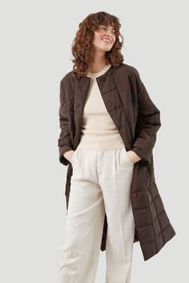 Womens Longline Belted Hooded Padded Coat db7018