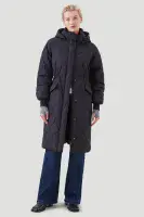 Womens Longline Black Diamond Stitched Hooded Padded Coat db7016