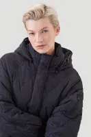 Womens Longline Black Diamond Stitched Hooded Padded Coat db7016