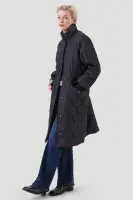 Womens Longline Black Diamond Stitched Hooded Padded Coat db7016