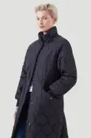 Womens Longline Black Diamond Stitched Hooded Padded Coat db7016